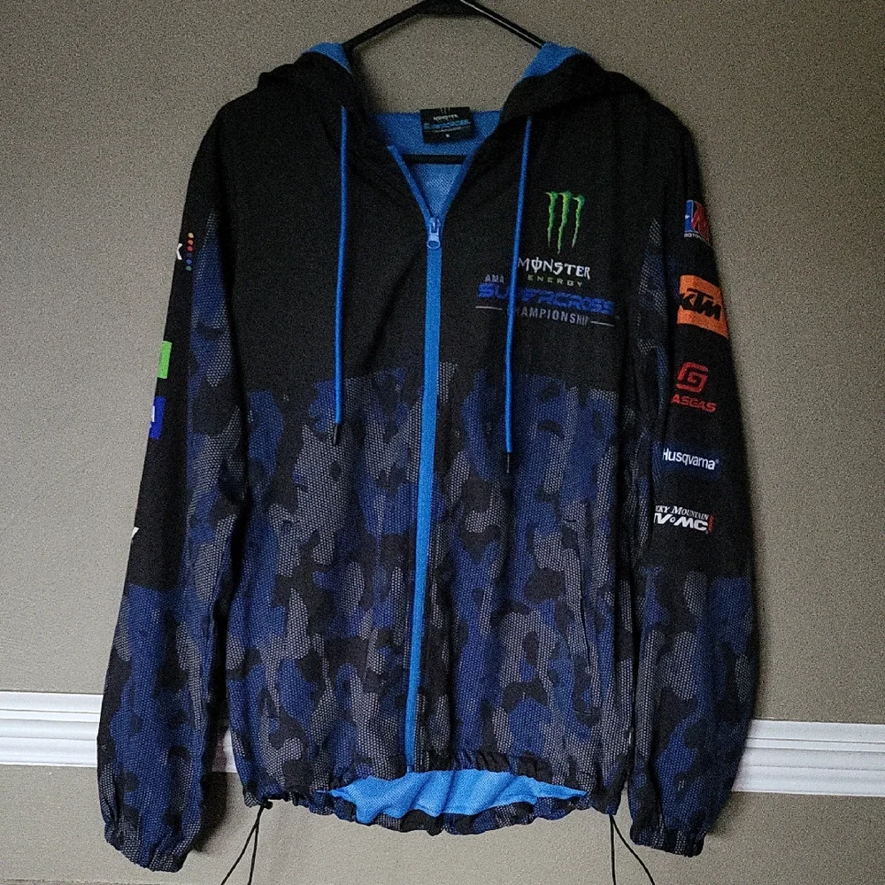 Monster Energy Men's AMA Supercross Blue Camo Windbreaker Size Small